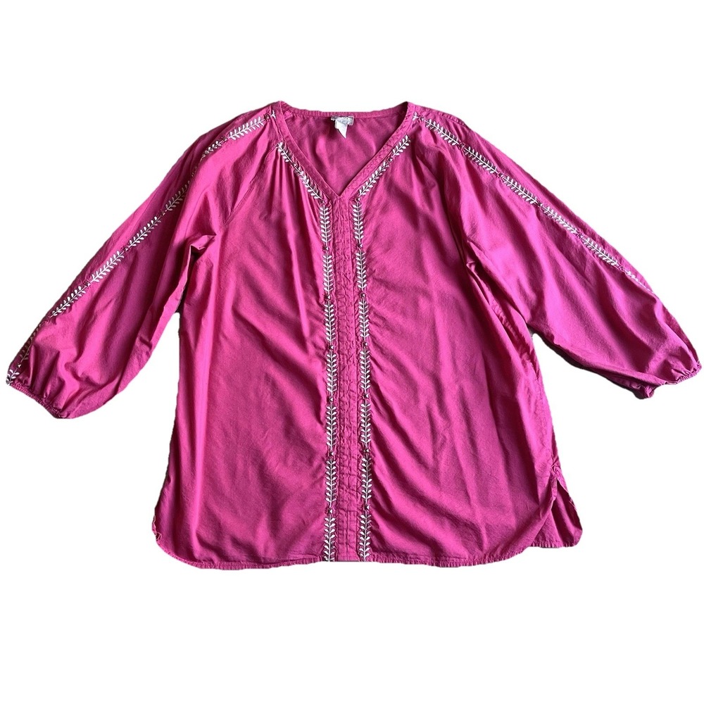 Chico's Embroidered Lightweight Tunic Size 2 US Large Pink Lightweight Blouse